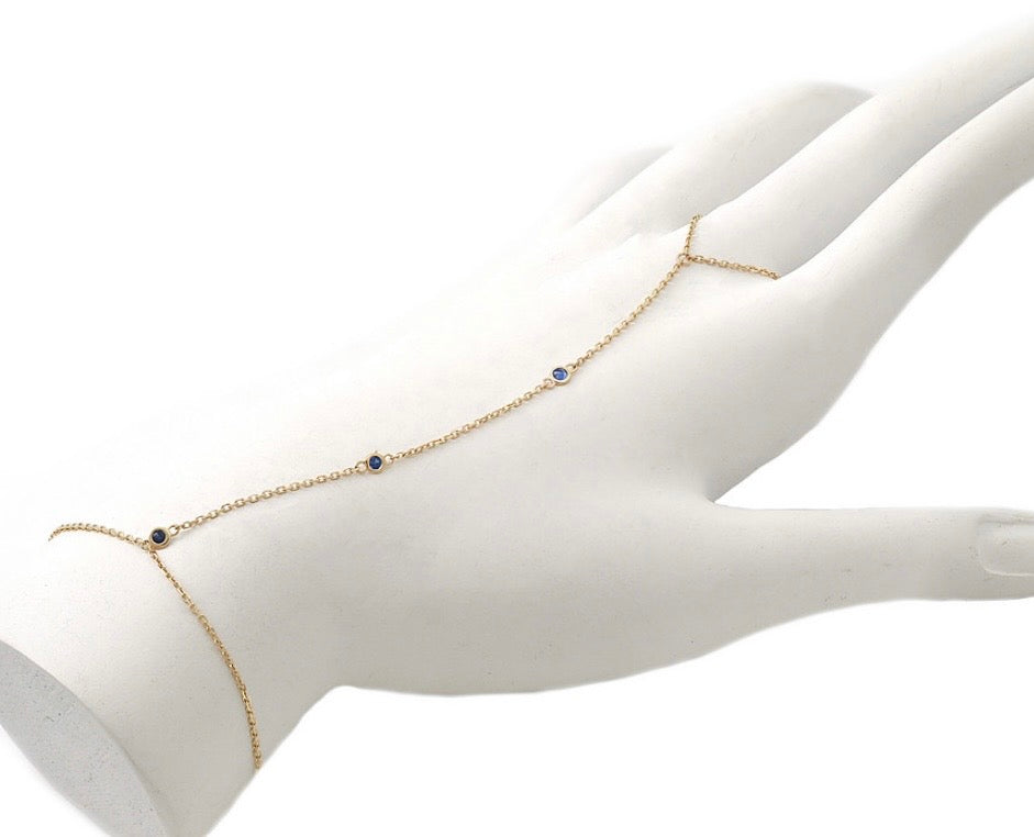 Solid Gold and Blue Sapphire Finger Bracelet