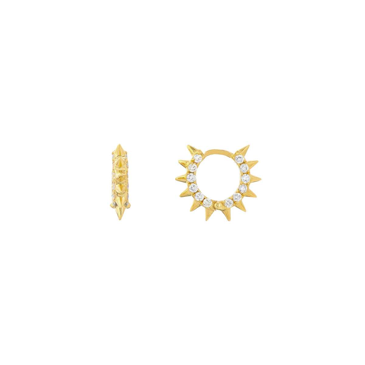 Pave Diamond Side Spikes Huggie Hoop Earring