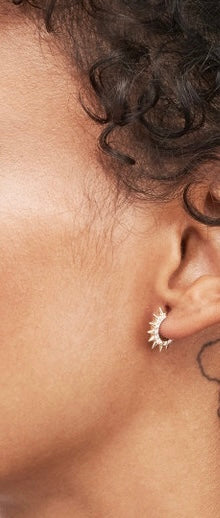 Pave Diamond Side Spikes Huggie Hoop Earring