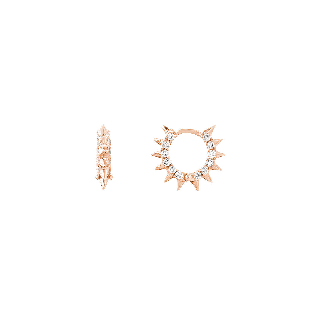 Pave Diamond Side Spikes Huggie Hoop Earring