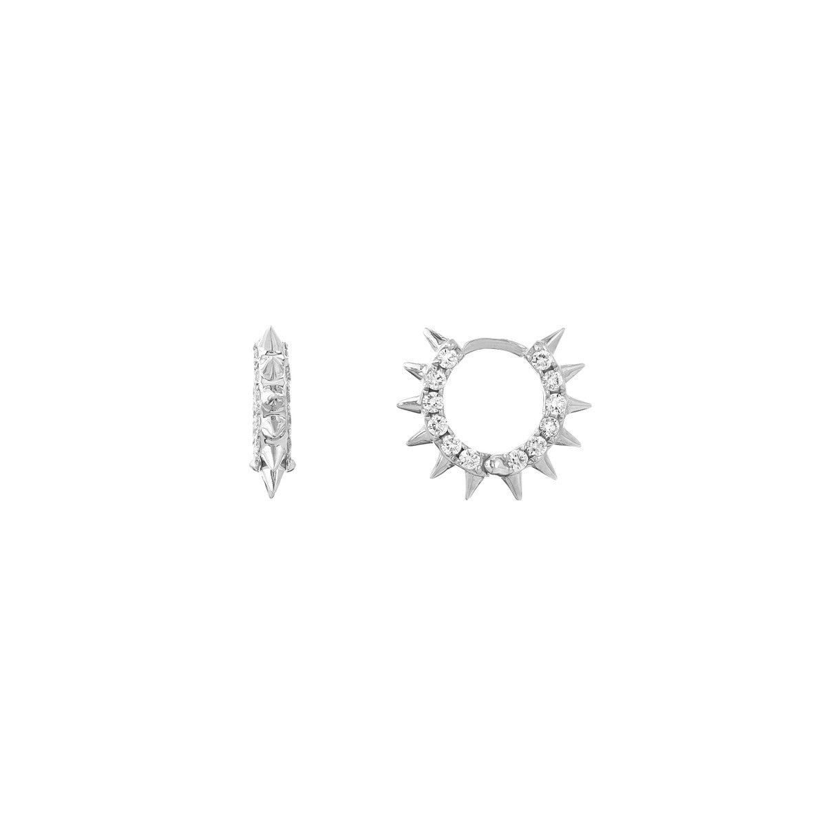Pave Diamond Side Spikes Huggie Hoop Earring