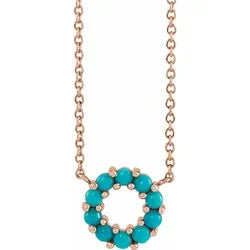 14K Gold Natural Turquoise Circle Necklace