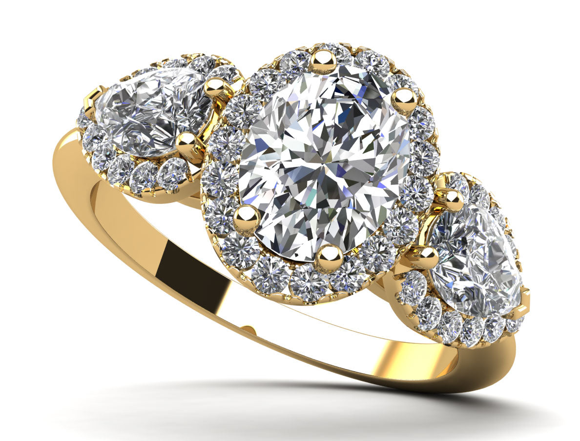 Oval And Pear Halo Diamond Engagement Ring