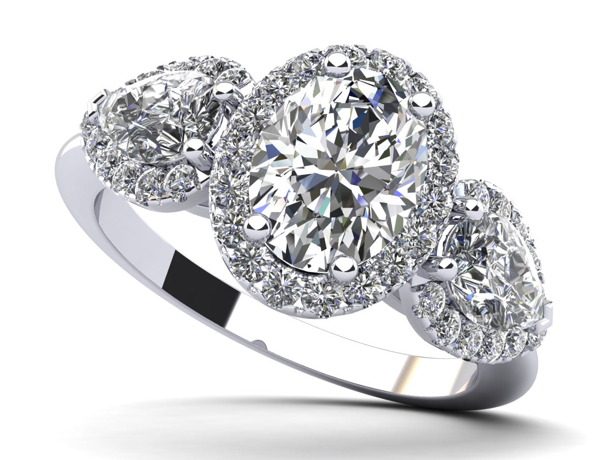 Oval And Pear Halo Diamond Engagement Ring
