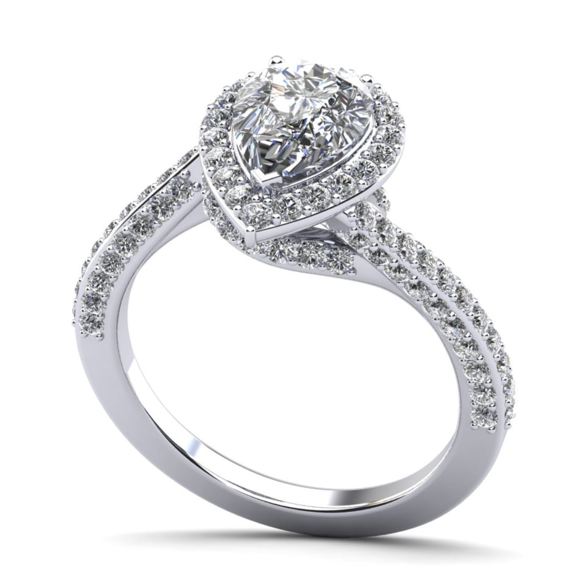 Exquisite Pear Shaped Halo Diamond Engagement Ring