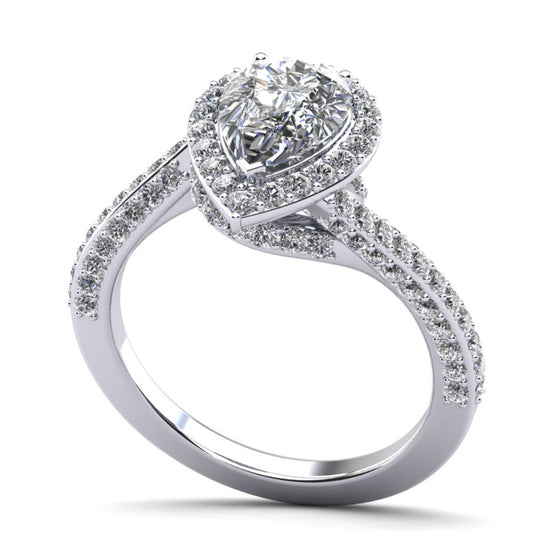 Exquisite Pear Shaped Halo Diamond Engagement Ring