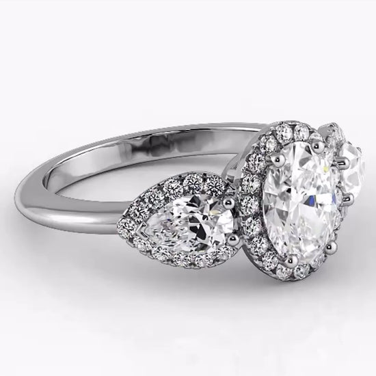 Oval And Pear Halo Diamond Engagement Ring