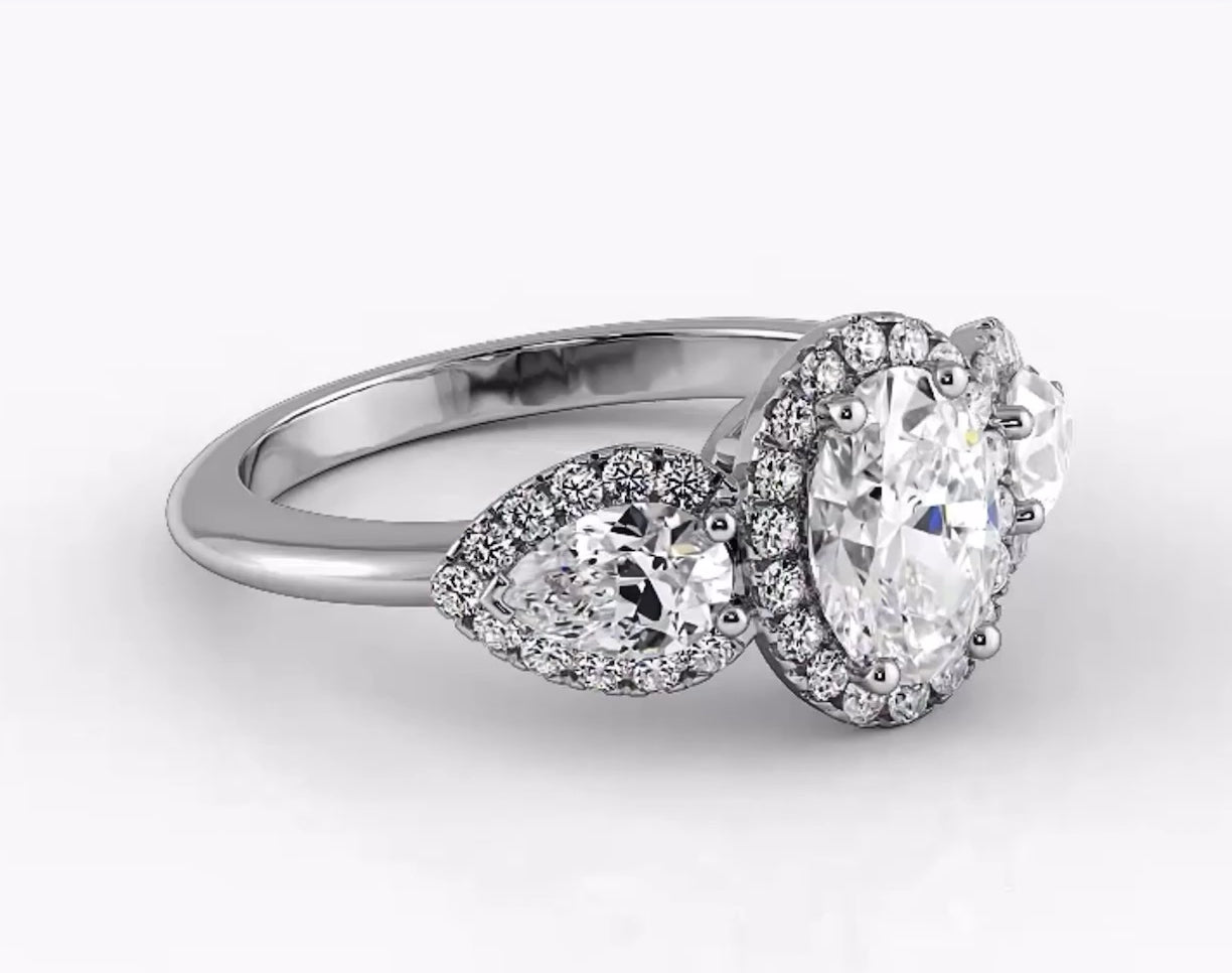 Oval And Pear Halo Diamond Engagement Ring