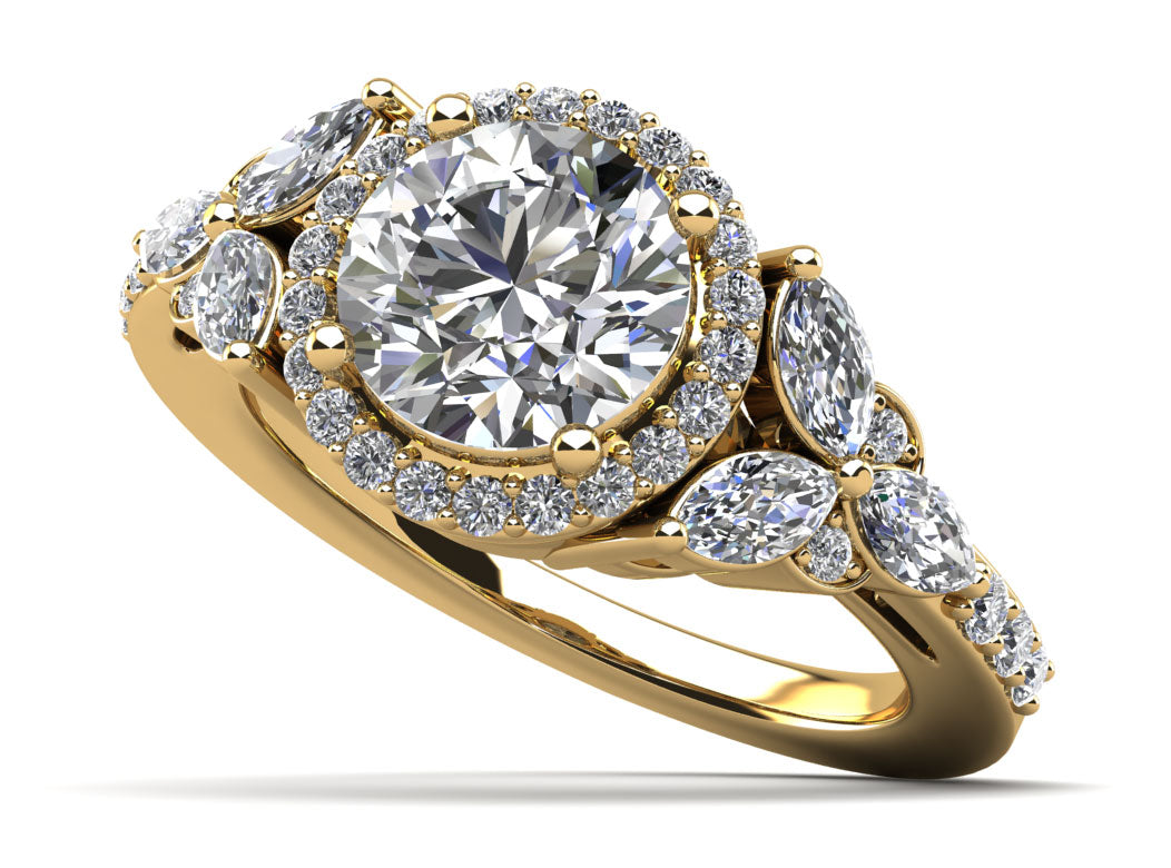 Halo Flower Engagement Ring With Round And Marquise Diamonds