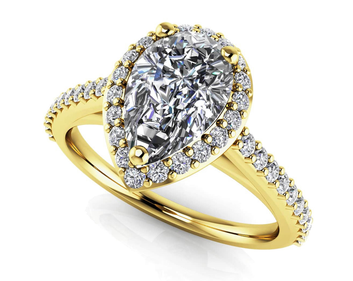Romantic Pear Shaped With Halo Diamonds Ring