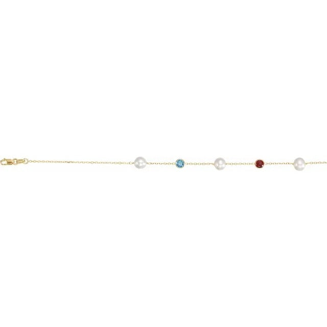 14K Gold Freshwater Pearl & Multi-Gemstone Necklace