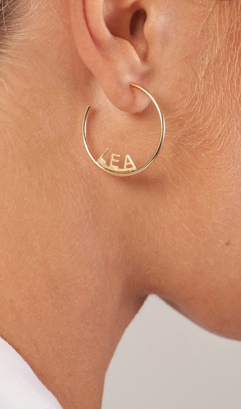Name Block Letter Small Hoops