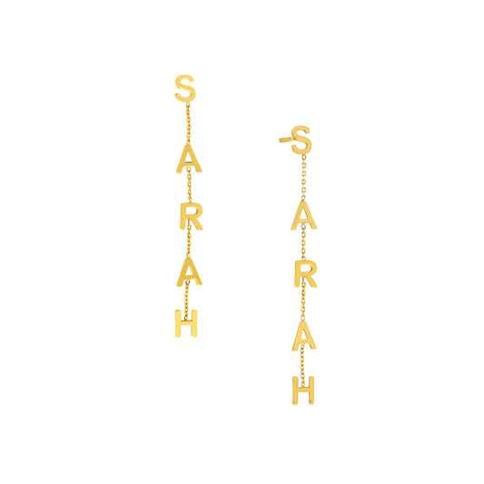 Name Block Letter Dangle Earrings