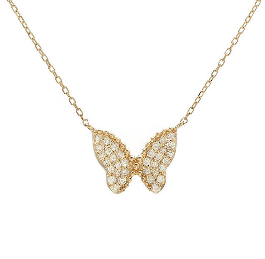14kt Yellow Gold with Diamonds Butterfly Necklace