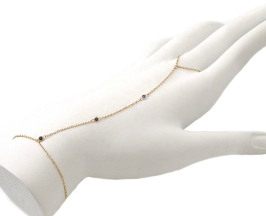 Solid Gold and Blue Sapphire Finger Bracelet