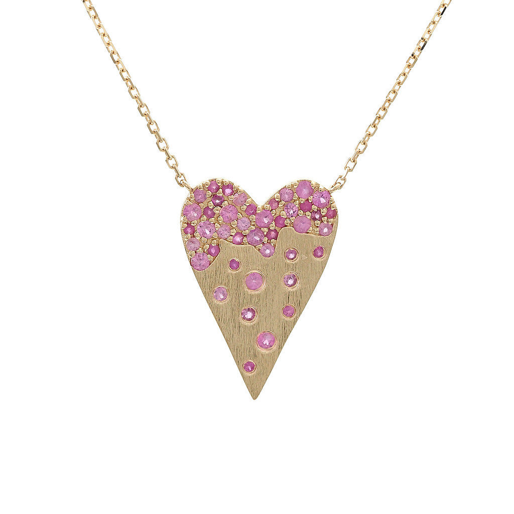 14kt yellow gold pink sapphire heart necklace