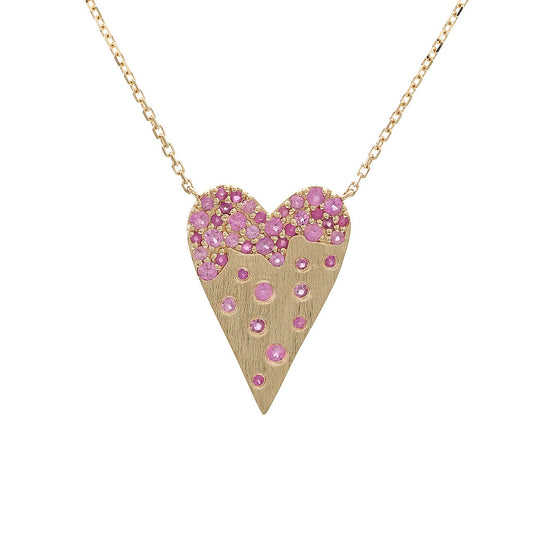 14kt yellow gold pink sapphire heart necklace