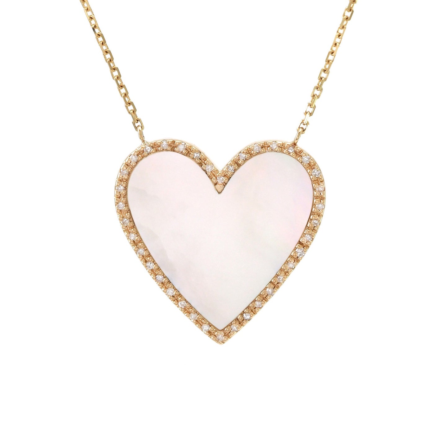 14kt yellow gold mother of pearl heart and diamond necklace
