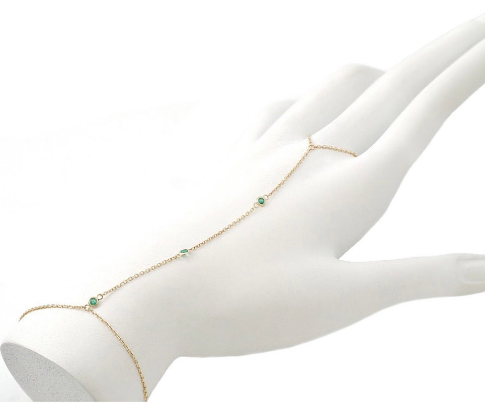 Solid Gold and Emerald Finger Bracelet