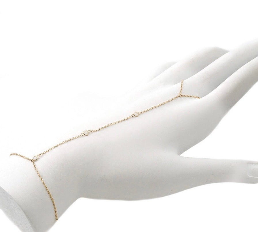 Solid gold and Diamond Finger Bracelet