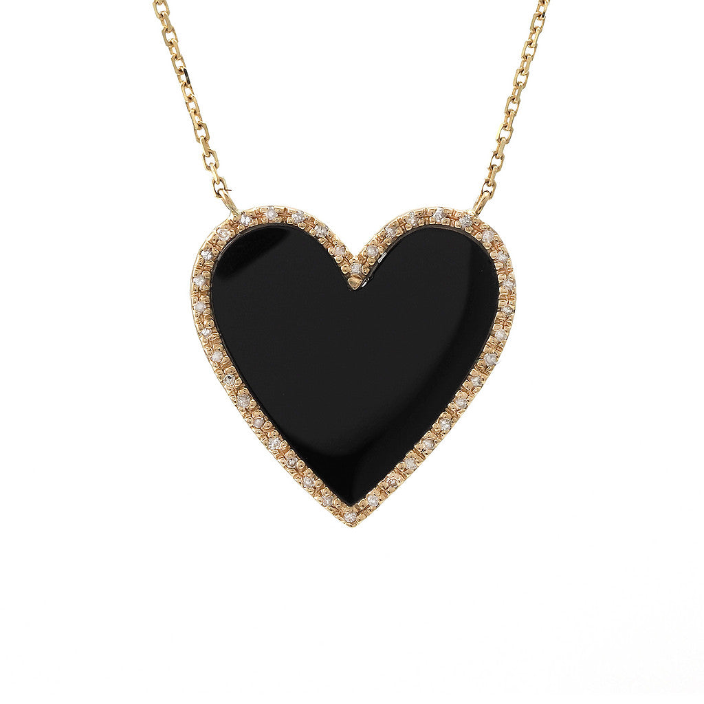 14kt yellow gold onyx heart and diamond necklace