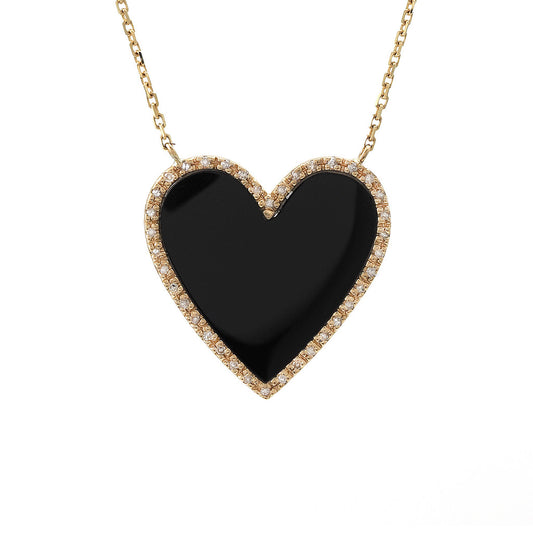 14kt yellow gold onyx heart and diamond necklace