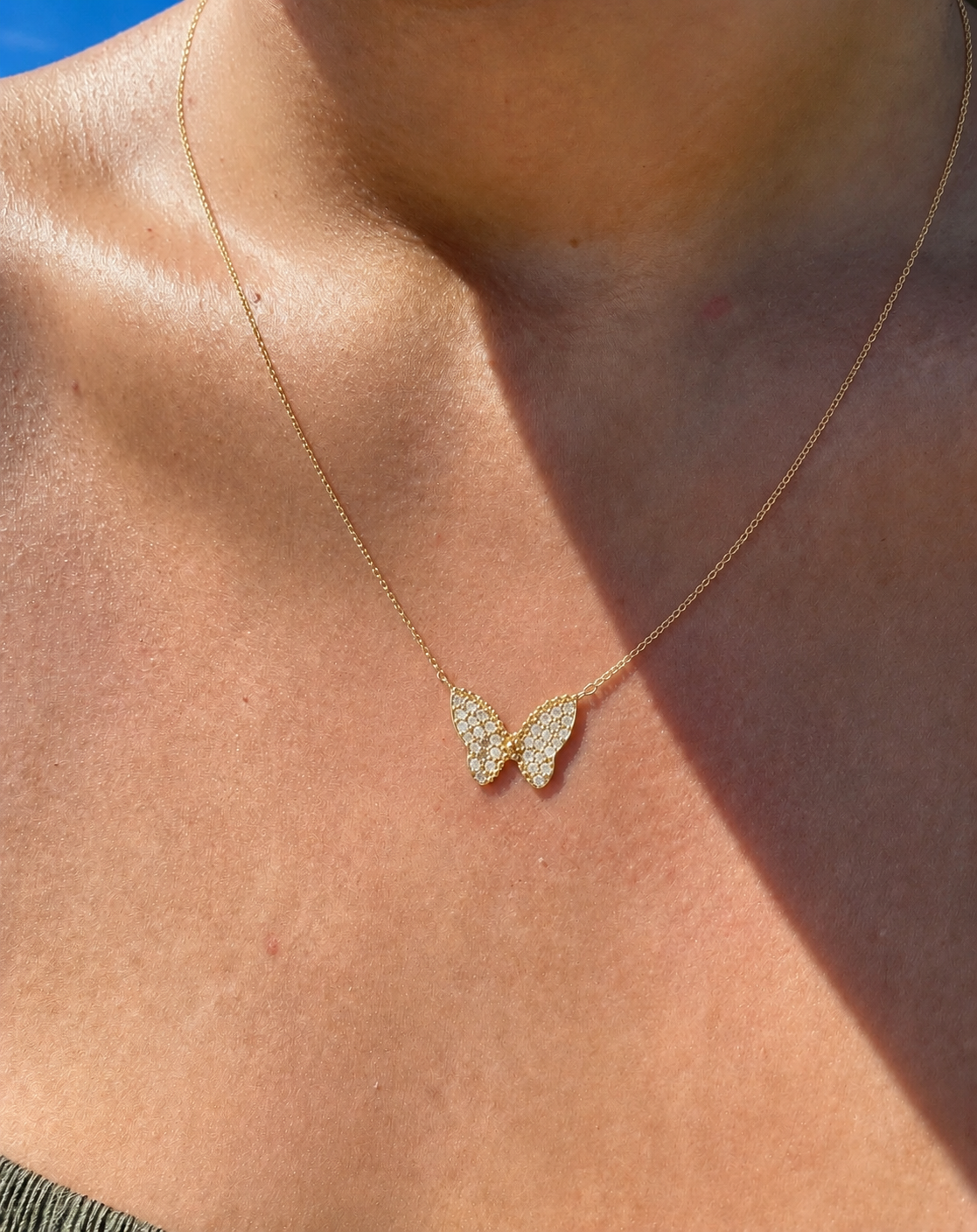 14kt Yellow Gold with Diamonds Butterfly Necklace