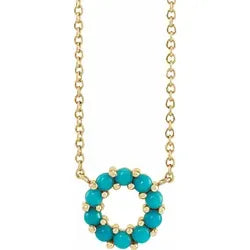 14K Gold Natural Turquoise Circle Necklace