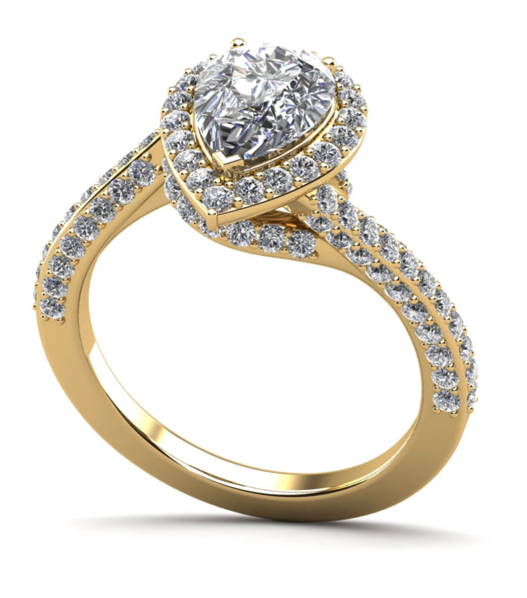 Exquisite Pear Shaped Halo Diamond Engagement Ring