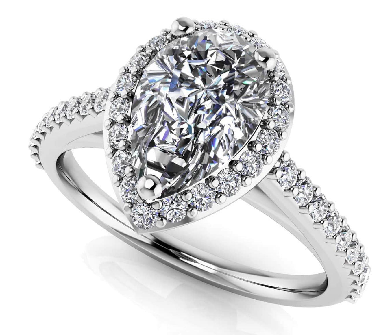 Romantic Pear Shaped With Halo Diamonds Ring